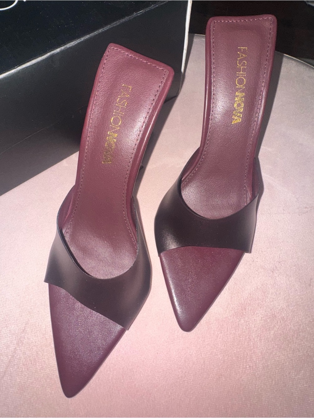 Fashion Nova Plum Pointed Toe Mule Heels with Deep Plum Insole